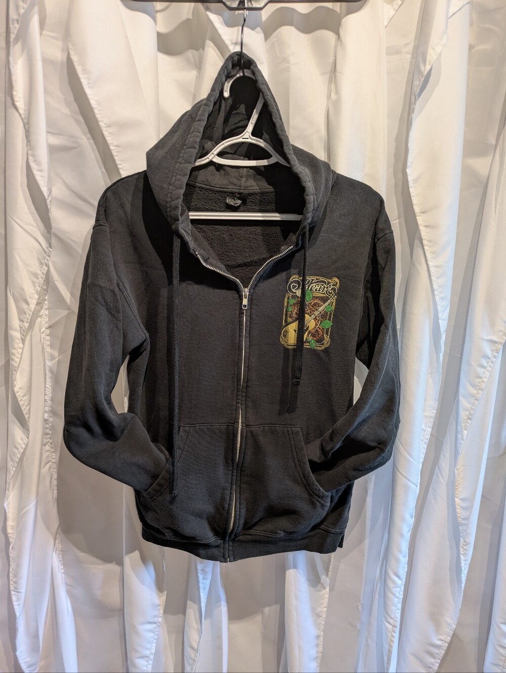 16 Heart Band Graphic Zip-Up Hoodie Black Size Medium Tultex Vintage Style Acous